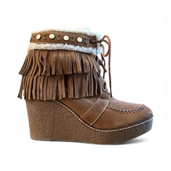 Sam Edelman  Kemper Fringe Tie up Ankle Boot Wedge|Sam Edelman Ankle Boots - Picture 3 of 10